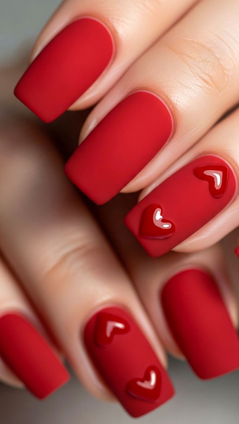 Matte Red Nails - 25 valentine's day nails