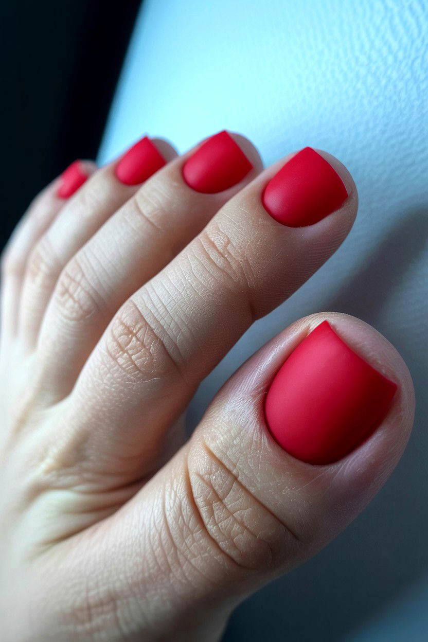 Matte Red Pedicure - 25 Valentine's Day Toe Nail Ideas