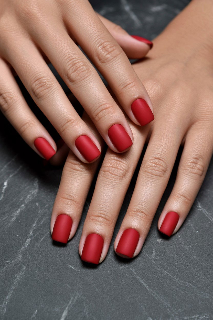Matte Red Square Nails - 25 Valentine's Day Square Nail Ideas