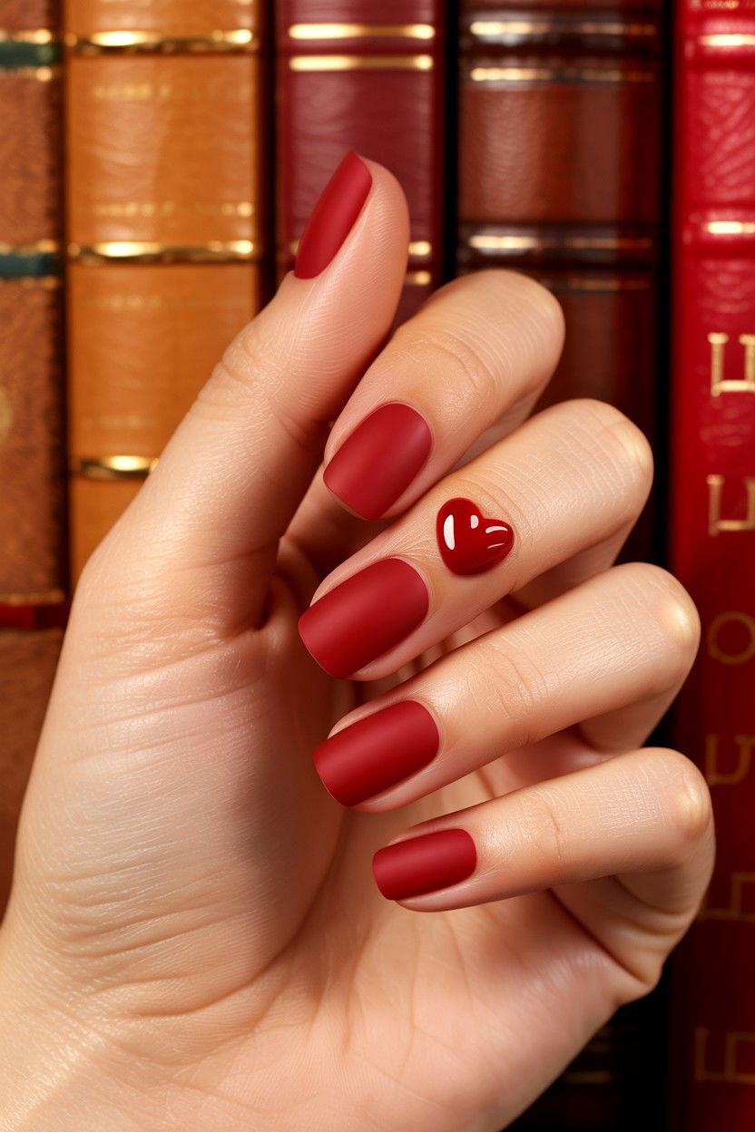 Matte red nails - 25 Cute Valentine's Day Nail Designs