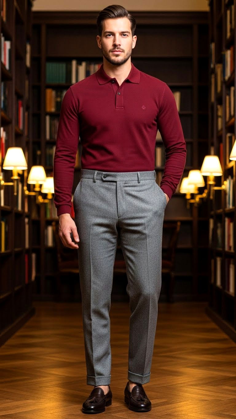Men burgundy polo shirt - 25 valentine's day outfit ideas for men