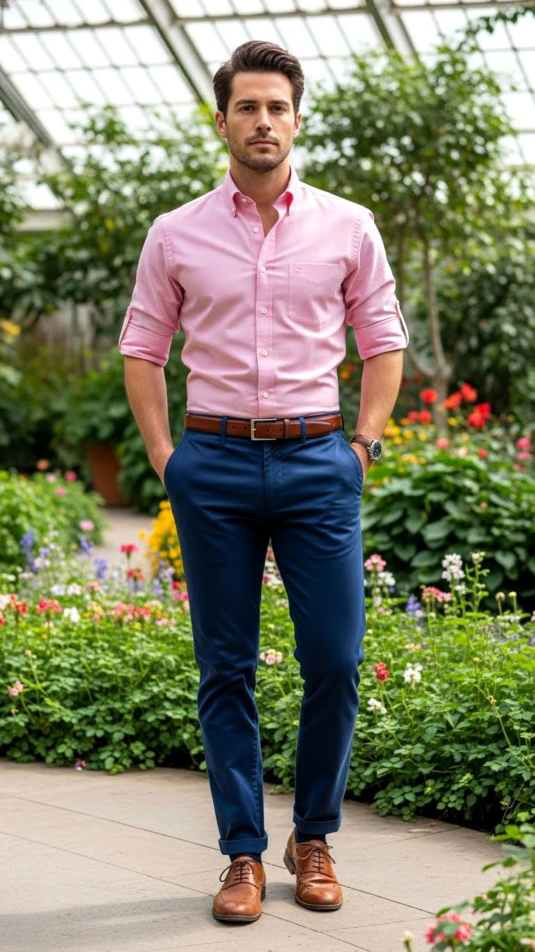 Men pink button down shirt - 25 valentine's day outfit ideas for men