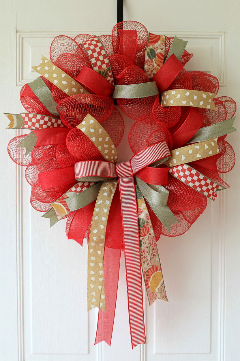 Mesh And Ribbon Wreath - 25 Ribbon Valentine's Day Wreath Ideas