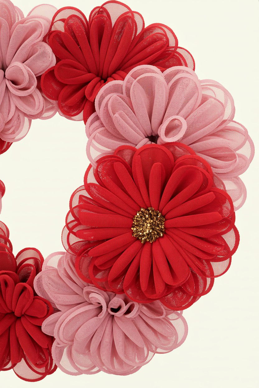 Mesh Flower Valentine Wreath - 25 Mesh Valentine's Day Wreath Ideas