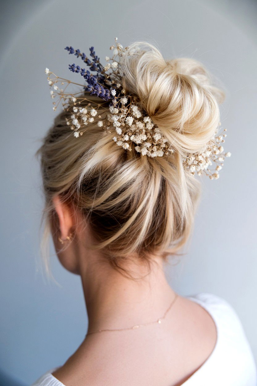 Messy Bun With Dried Flowers - 25 Valentine's Day Messy Bun Ideas