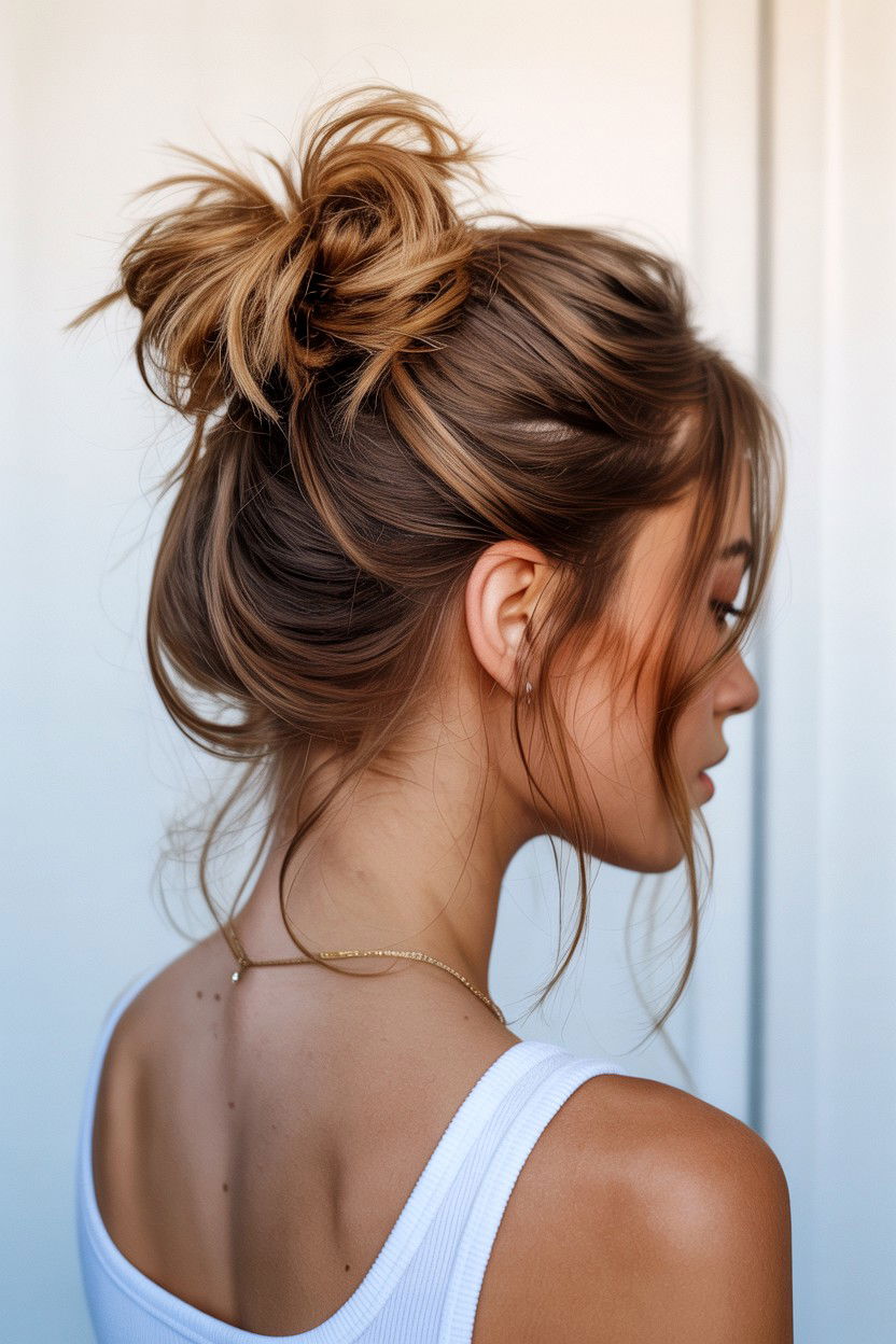 Messy Bun With Face Framing Tendrils - 25 Valentine's Day Updo Ideas