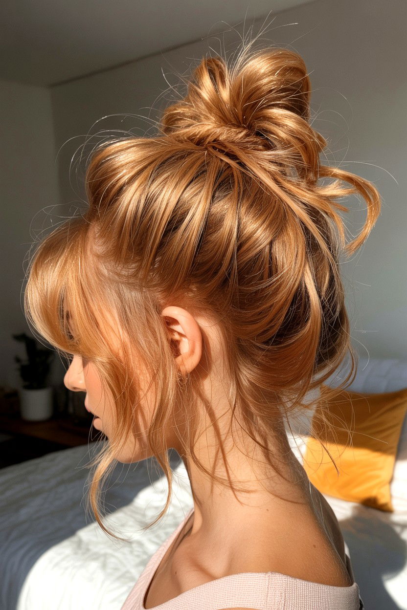 Messy Top Knot With Tendrils - 25 Romantic Valentine's Day Hairstyles
