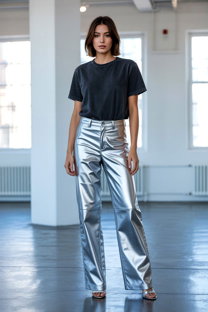 Metallic Leather Pants - 25 Valentine's Day Leather Outfit Ideas