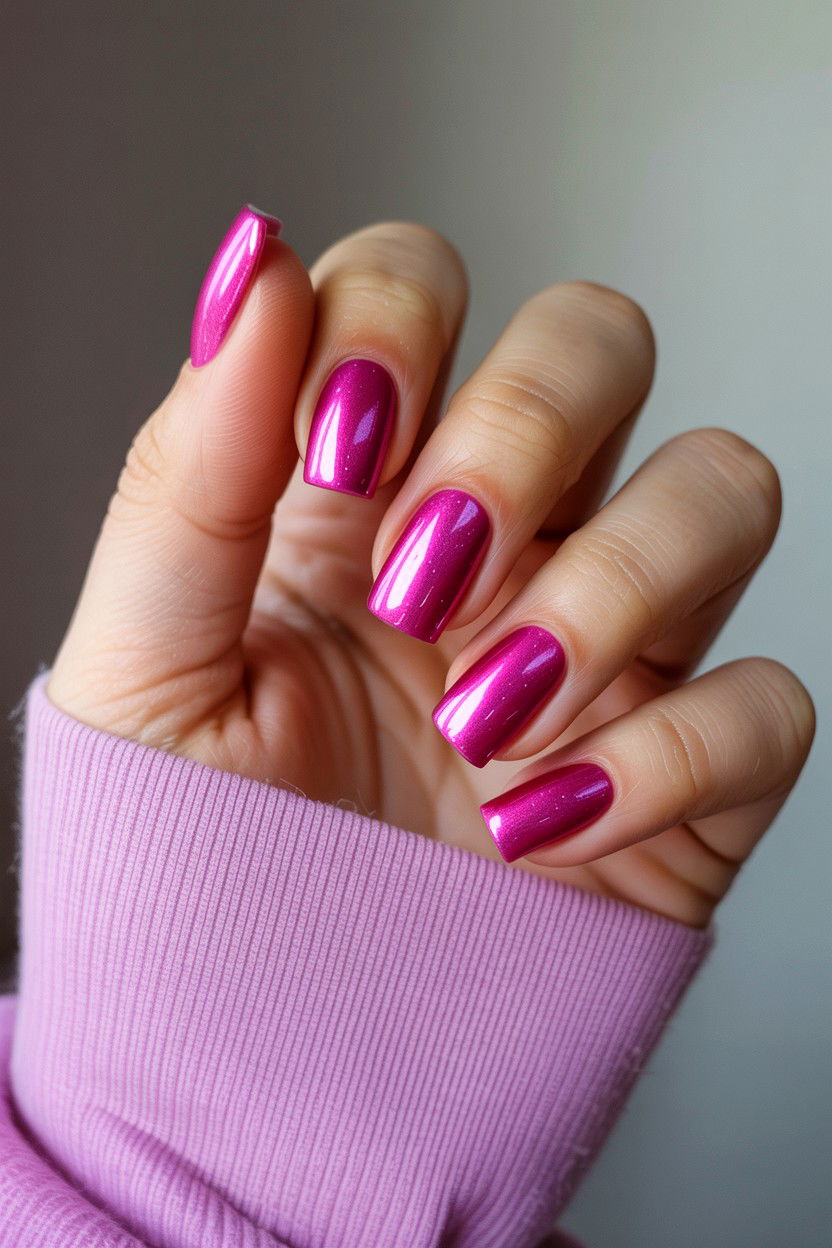 Metallic Pink Nails - 25 Valentine's Day Nail Art Ideas