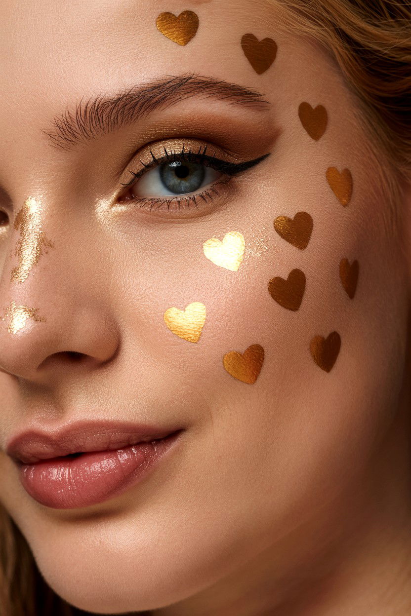 Metallic heart freckles - 25 Valentine's Day Freckle Makeup Ideas