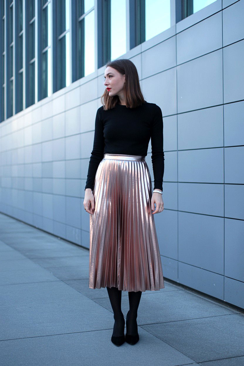 Metallic pleated skirt outfit - 25 Valentine's Day Plus Size Outfits