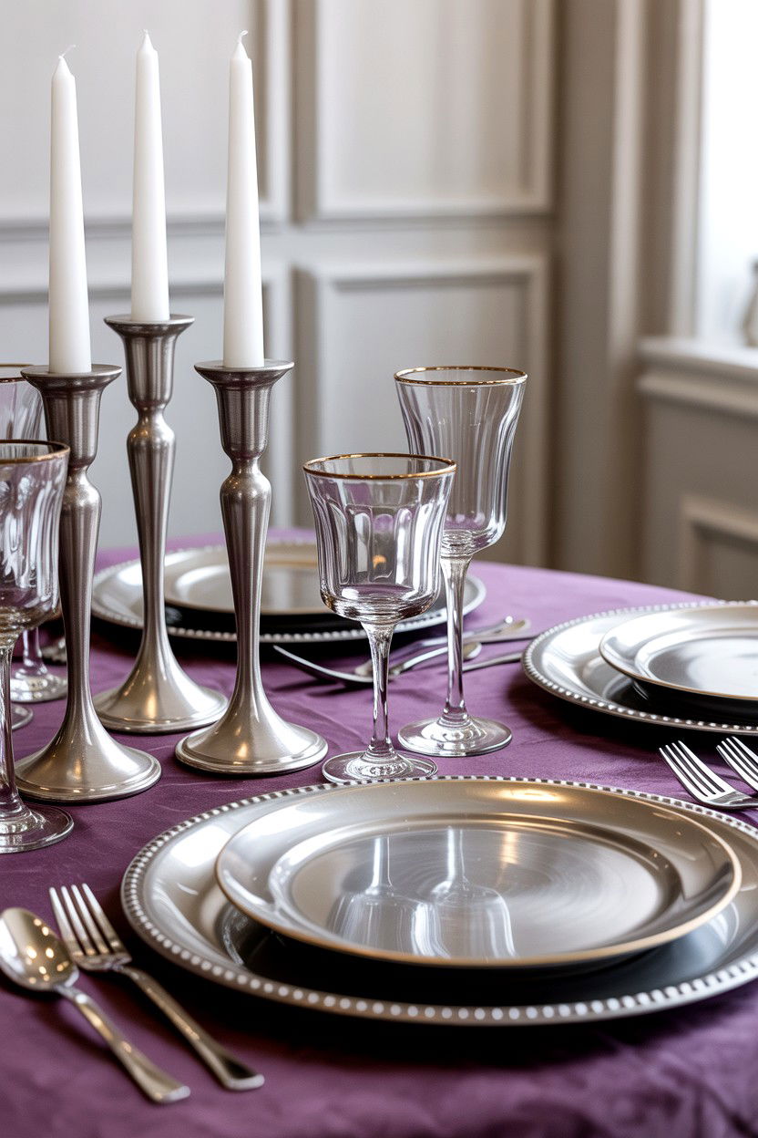 Metallic silver table decor - 25 Valentine's Day Place Setting Ideas