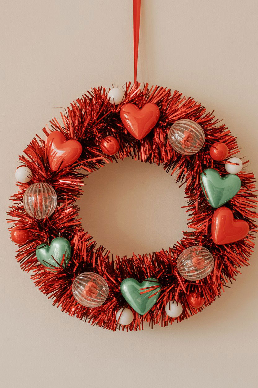Mid century tinsel wreath - 25 Vintage Valentine's Day Wreath Ideas