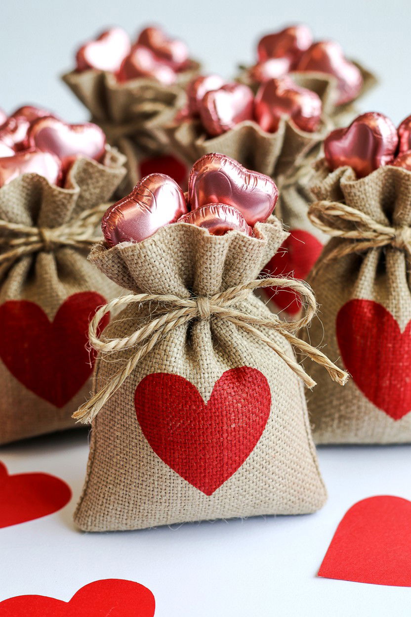 Mini Burlap Sacks - 25 Valentine's Day Candy Bag Ideas