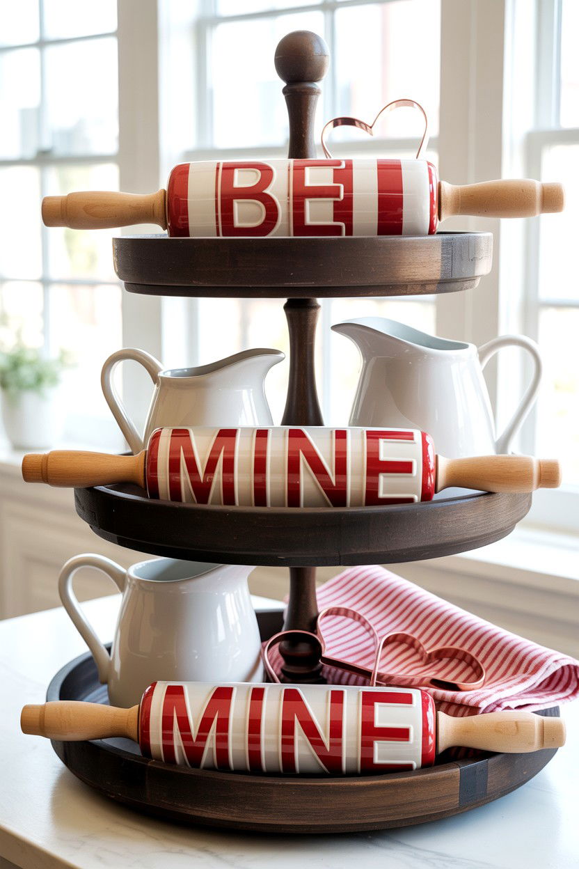 Mini Rolling Pins - 25 Farmhouse Valentine's Day Tiered Tray Ideas