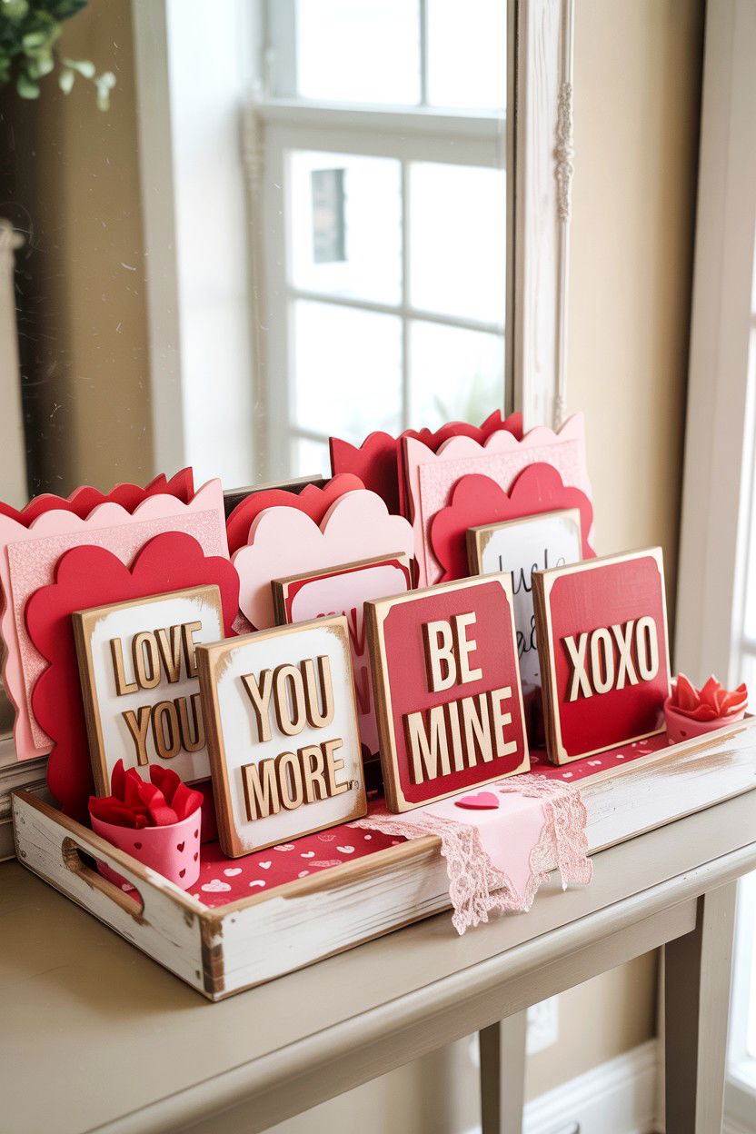 Mini Sign Valentine Tray - 25 Dollar Store Valentine's Day Tiered Tray Ideas