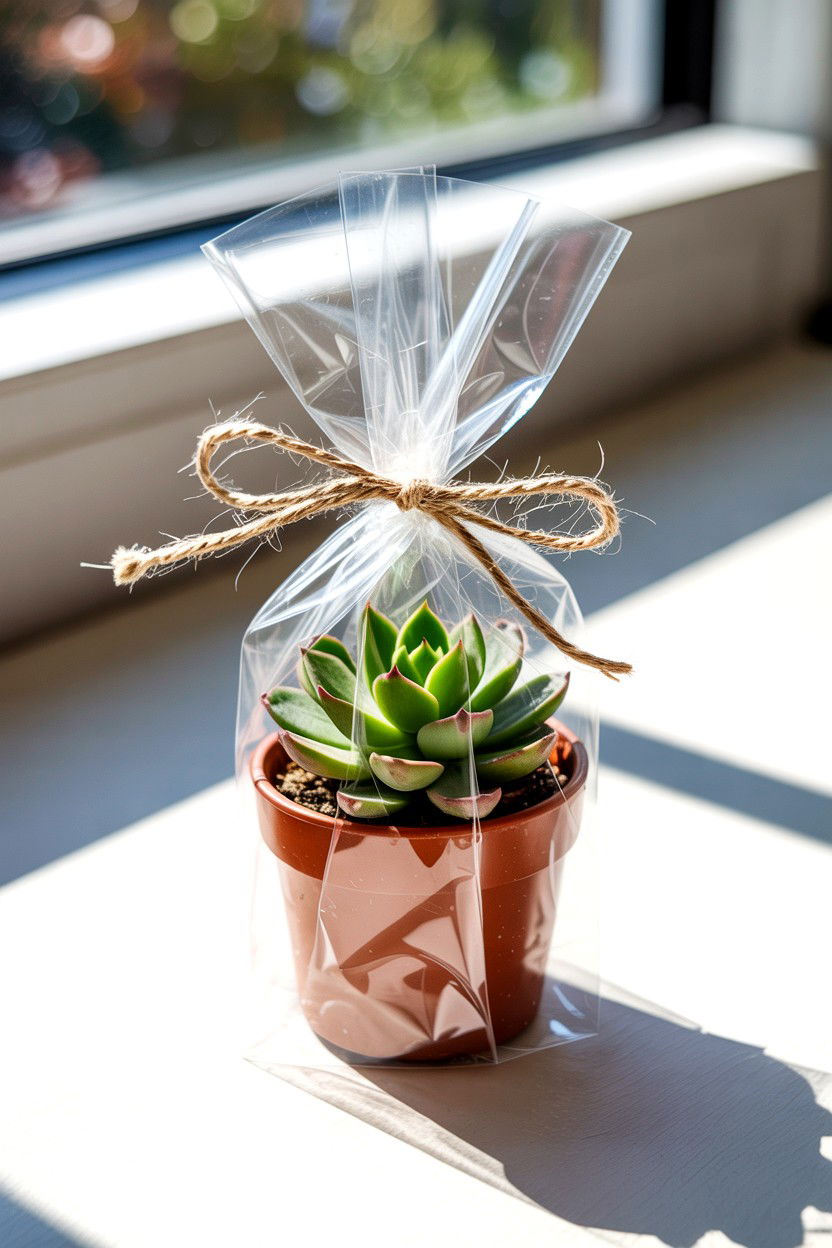Mini Succulent Gift Bags - 25 Valentine's Day Cellophane Bag Ideas