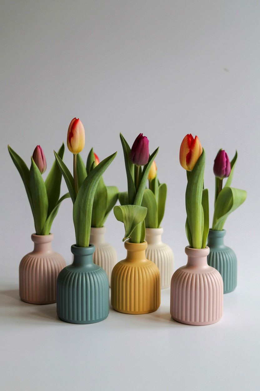 Mini Tulip Bud Vases - 25 Valentine's Day Tulip Arrangement Ideas