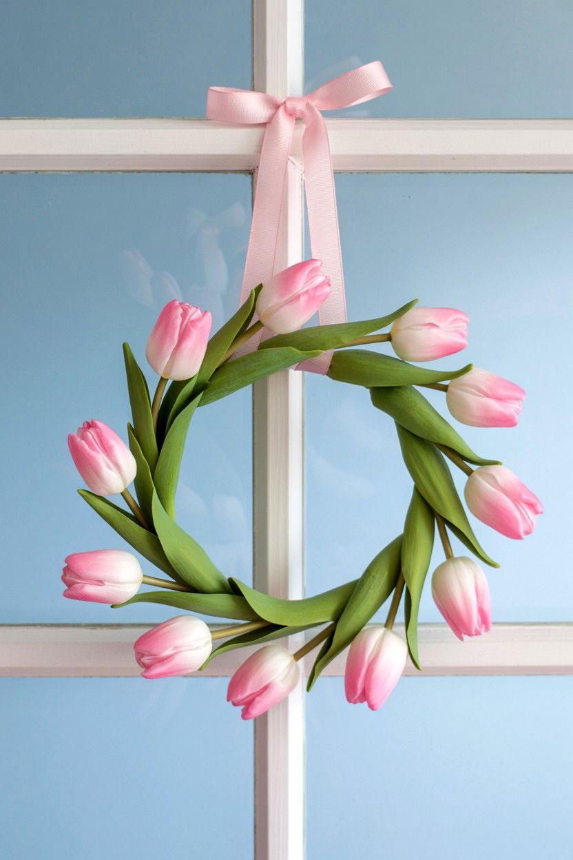 Mini Tulip Wreath For Windows - 25 Tulip Valentine's Day Wreath Ideas