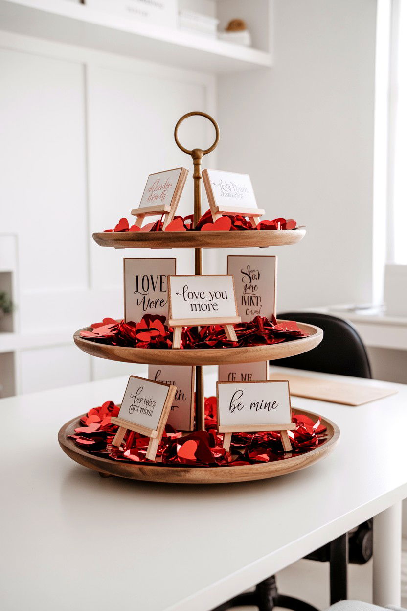 Mini Valentine Sign Tiered Tray - 25 Cute Valentine's Day Tiered Tray Ideas