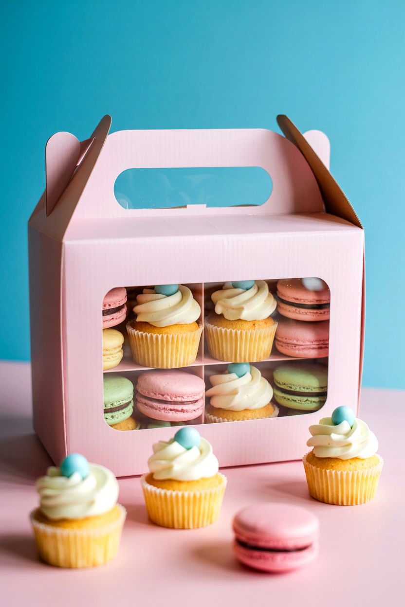 Miniature Cupcake And Macaron Box - 25 Valentine's Day Snack Gift Basket Ideas