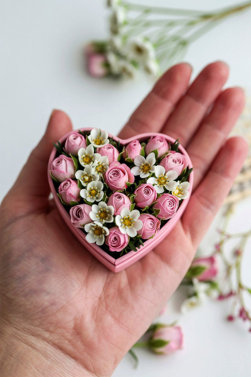 Miniature Flower Heart Box - 25 Valentine's Day Flower Heart Ideas