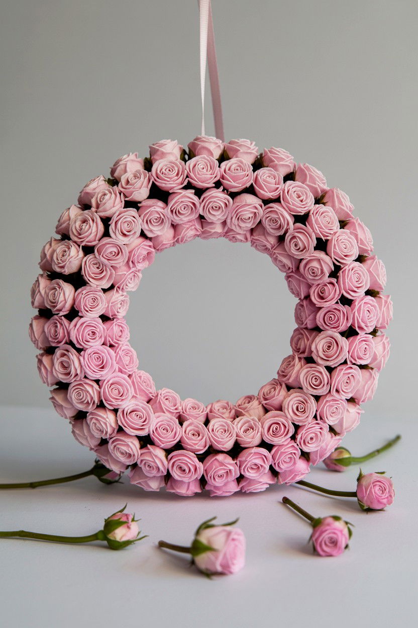 Miniature Rose Wreath - 25 Rose Valentine's Day Wreath Ideas