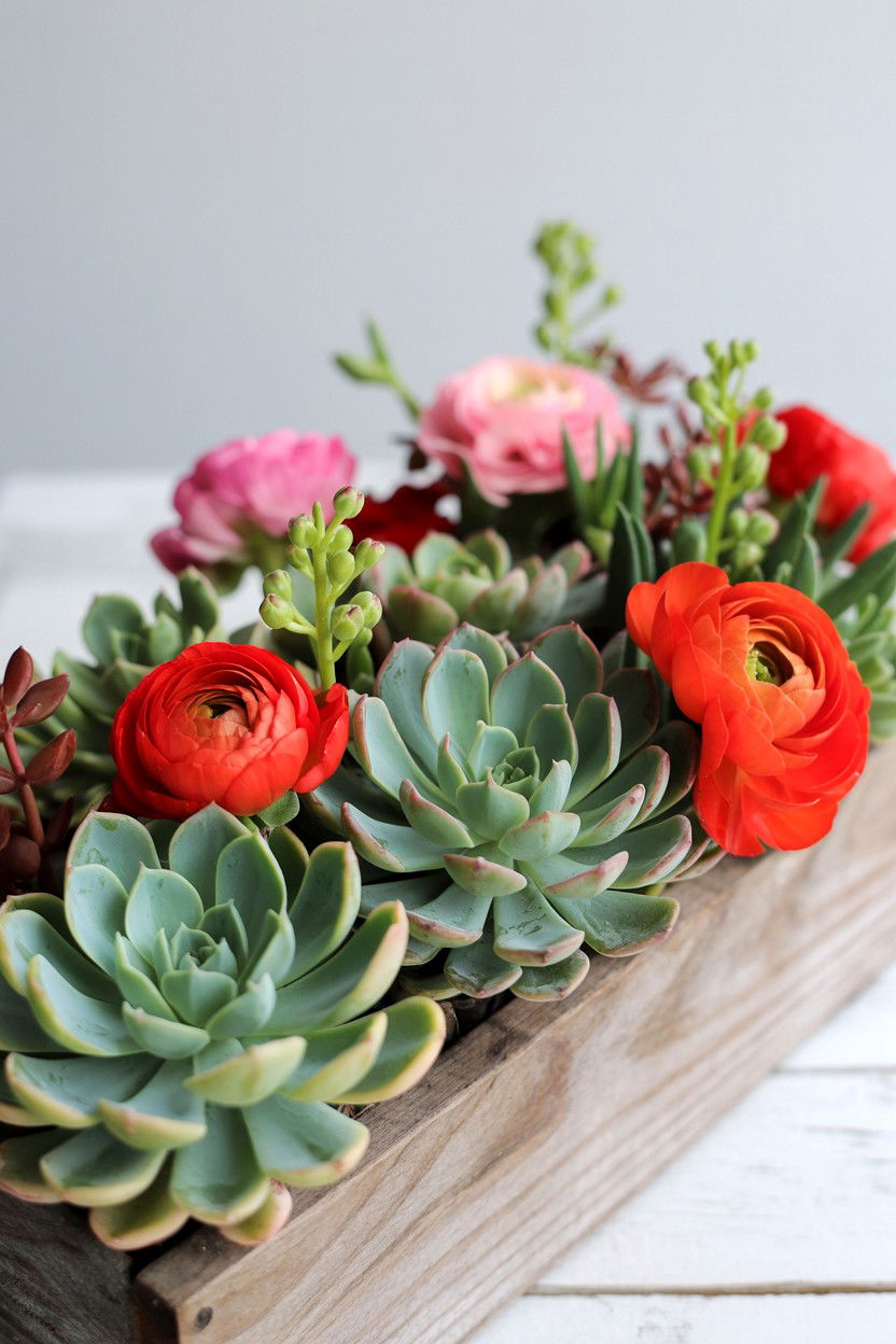 Miniature Succulent And Flower Mix - 25 Valentine's Day Flower Display Ideas