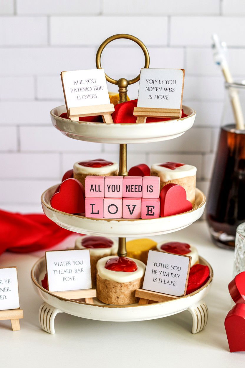 Miniature Tiered Tray Signs Valentine - 25 Valentine's Day Coffee Bar Tiered Tray Ideas