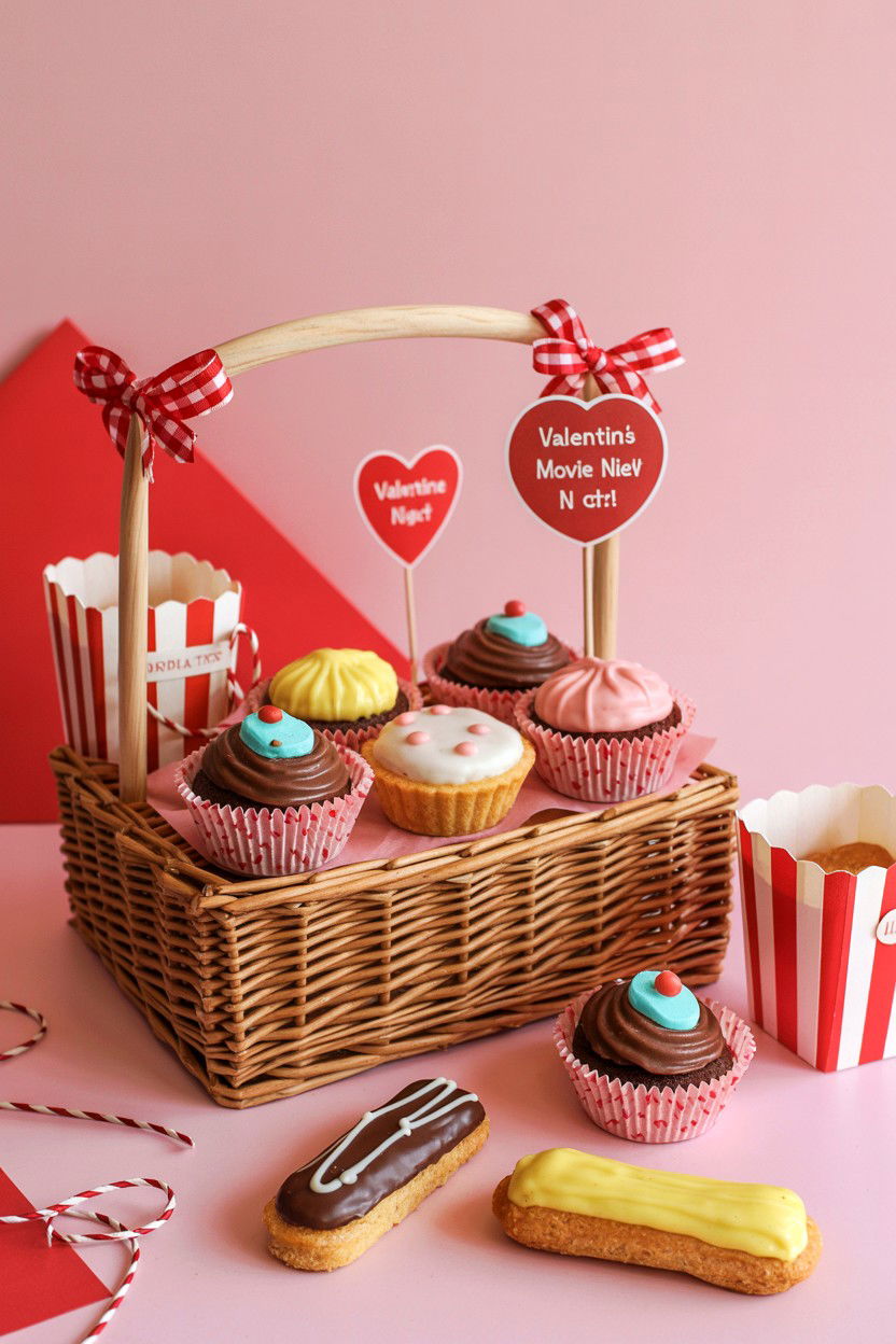 Miniature bakery treat hamper - 25 Valentine's Day Movie Night Gift Basket Ideas