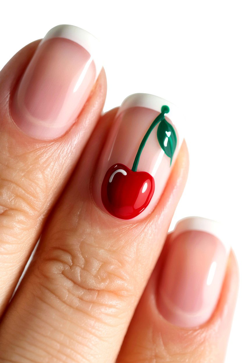 Minimalist Cherry Nails - 25 Cherry Valentine's Day Nail Ideas