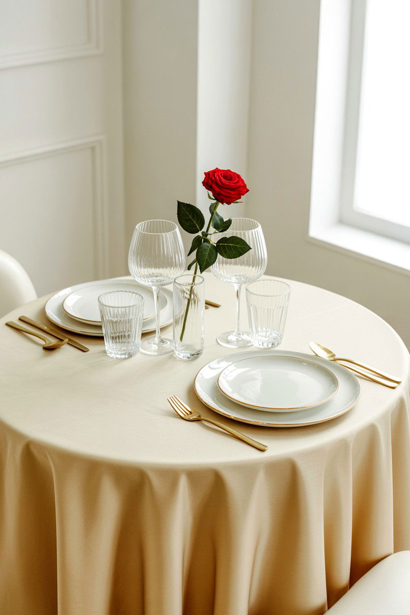Minimalist Cream Tablecloth - 25 Valentine's Day Table Cloth Ideas