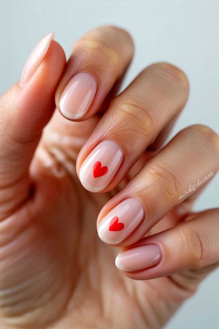 Minimalist Heart Nails - 25 Valentine's Day Nail Art Ideas