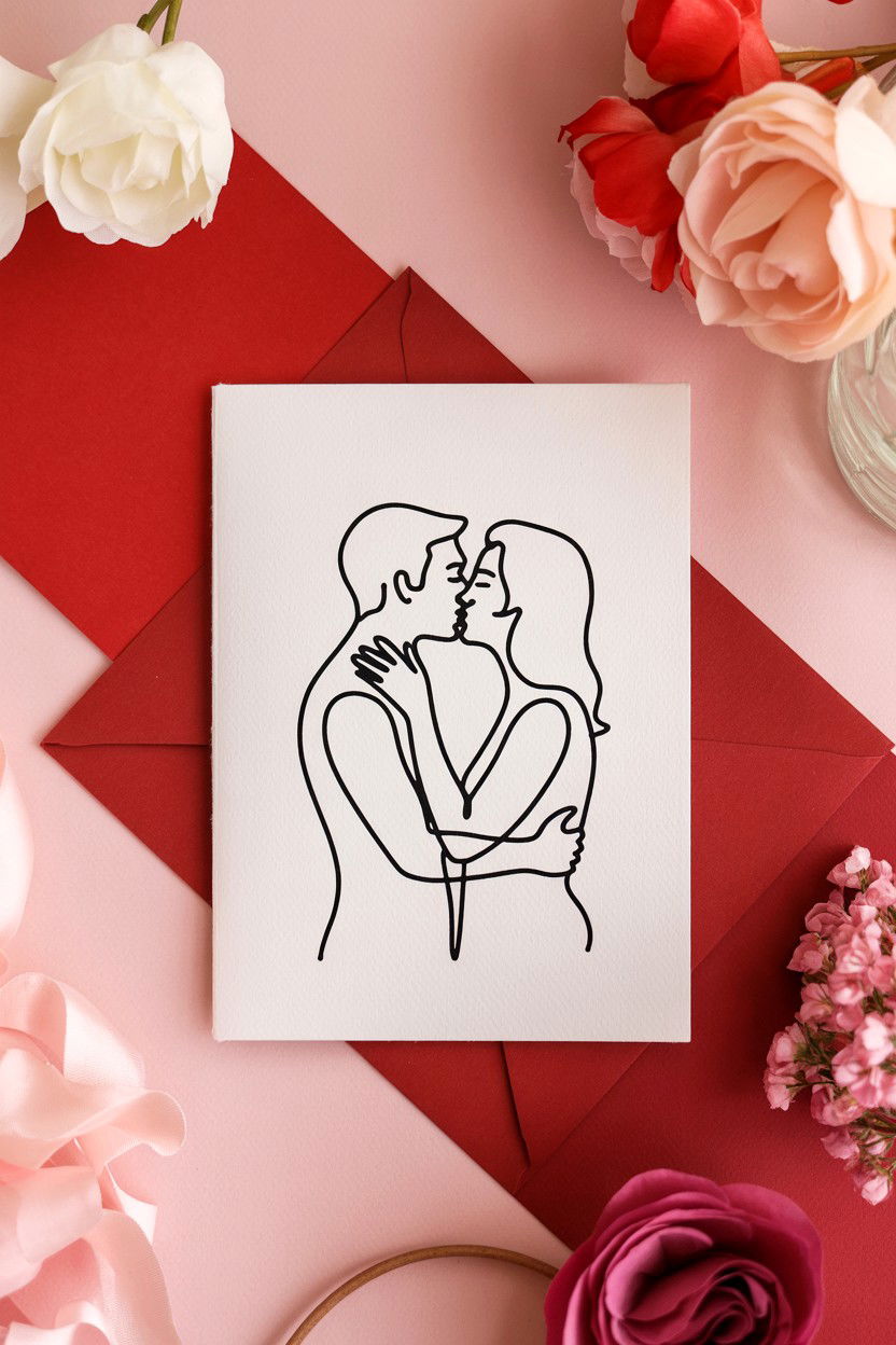 Minimalist Line Art Card - 25 Valentine's Day Card Ideas for Girlfriend
