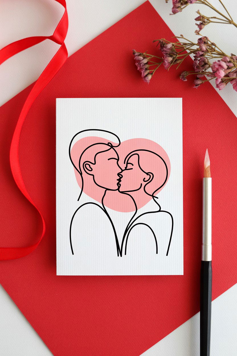 Minimalist Line Art Card - 25 Romantic Valentine's Day Card Ideas