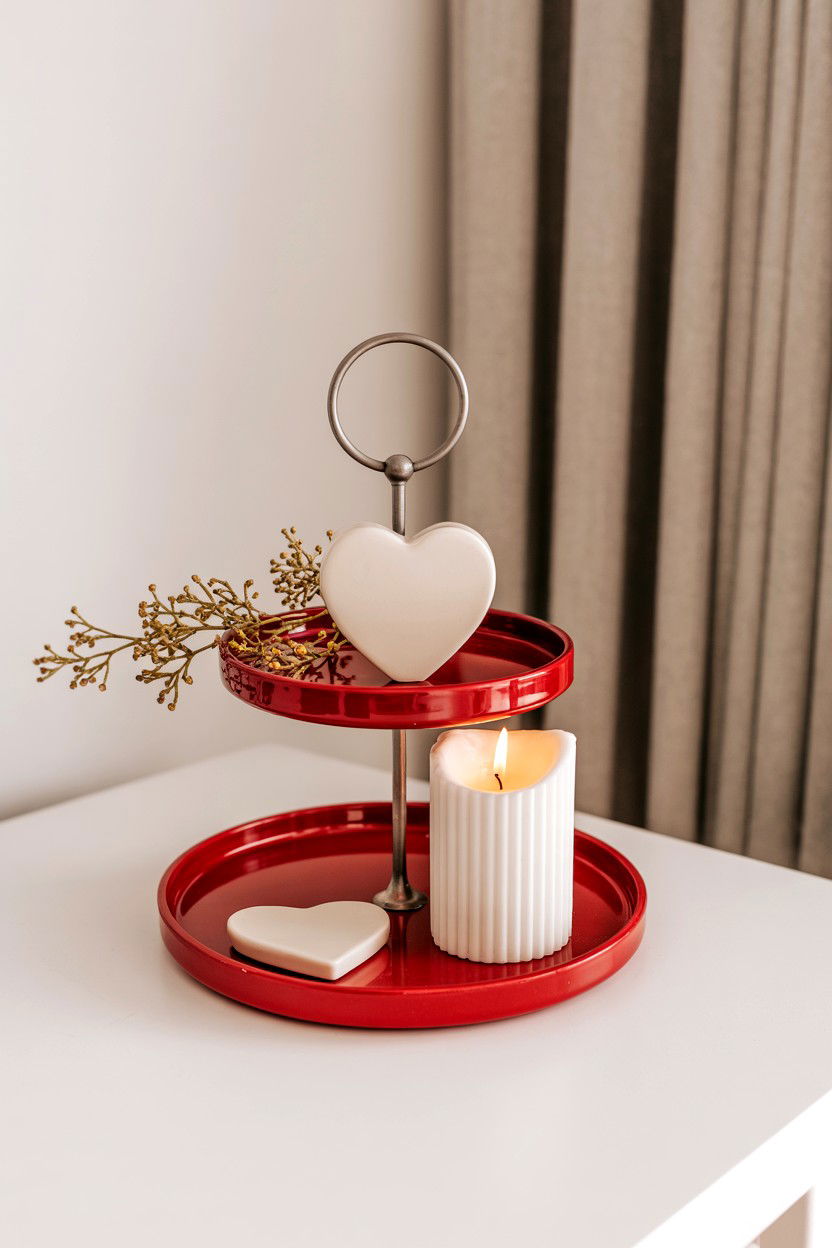 Minimalist Valentine tiered tray - 25 Modern Valentine's Day Tiered Tray Ideas