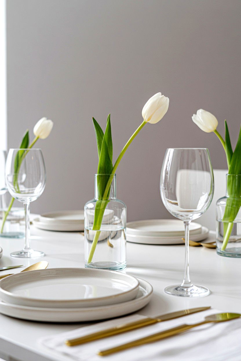 Minimalist White Table Setting - 25 Valentine's Day Dinner Table Ideas