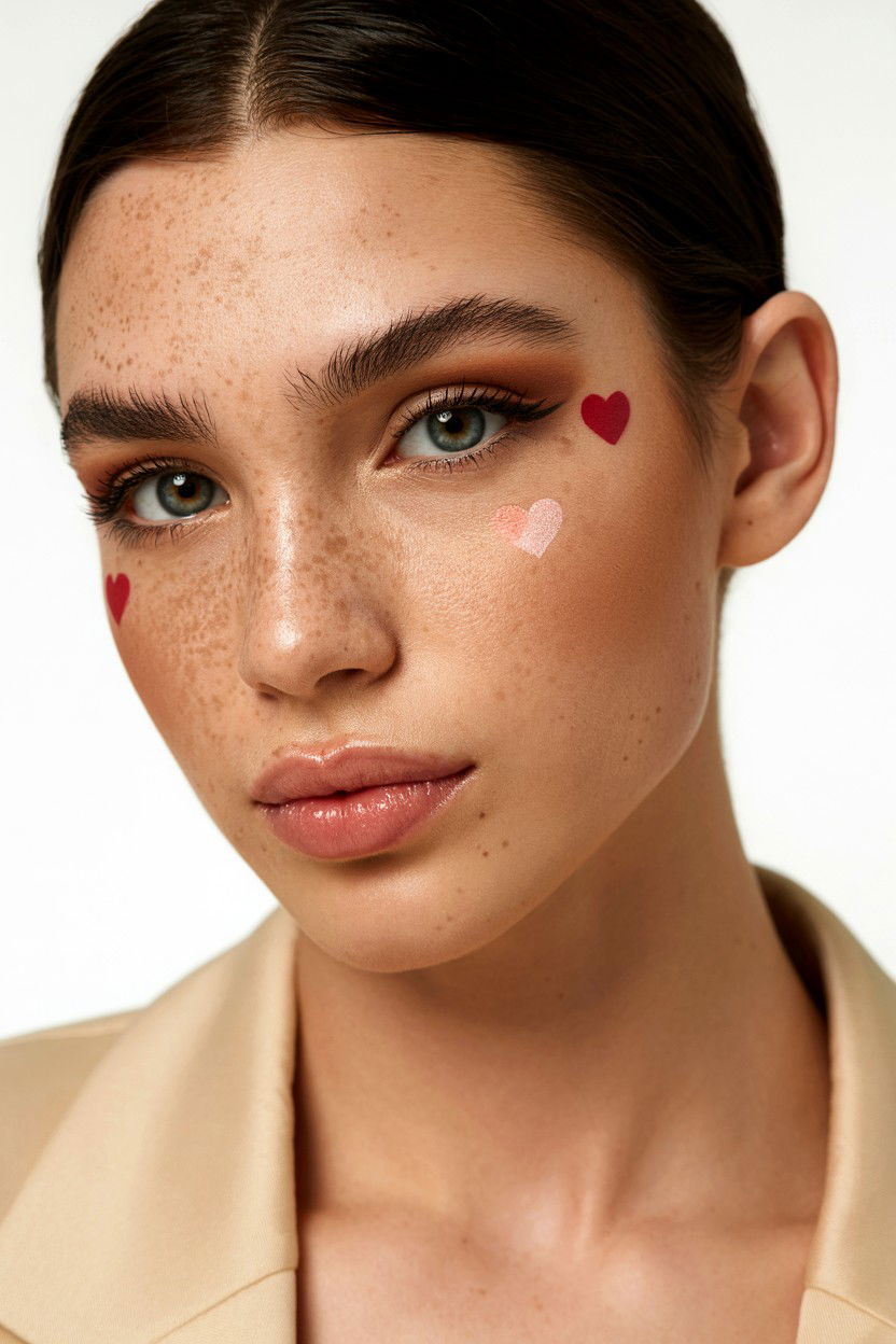Minimalist heart dots - 25 Valentine's Day Freckle Makeup Ideas