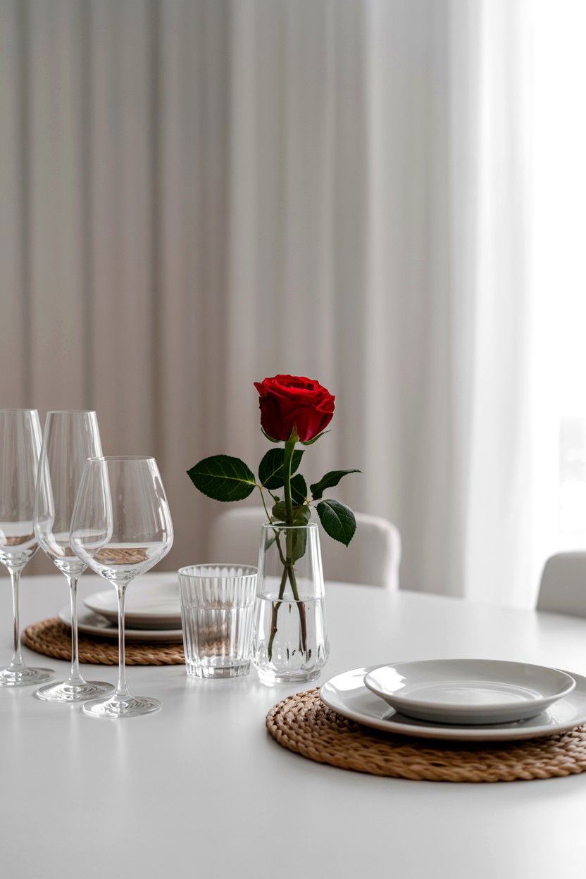 Minimalist white table setting - 25 Valentine's Day Dining Room Decor Ideas