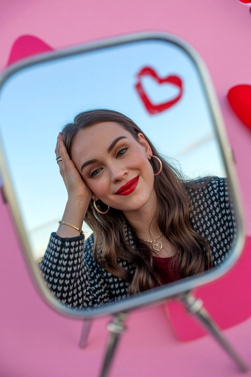 Mirror Selfie With Lipstick Heart - 25 Valentine's Day Romantic Photo Ideas