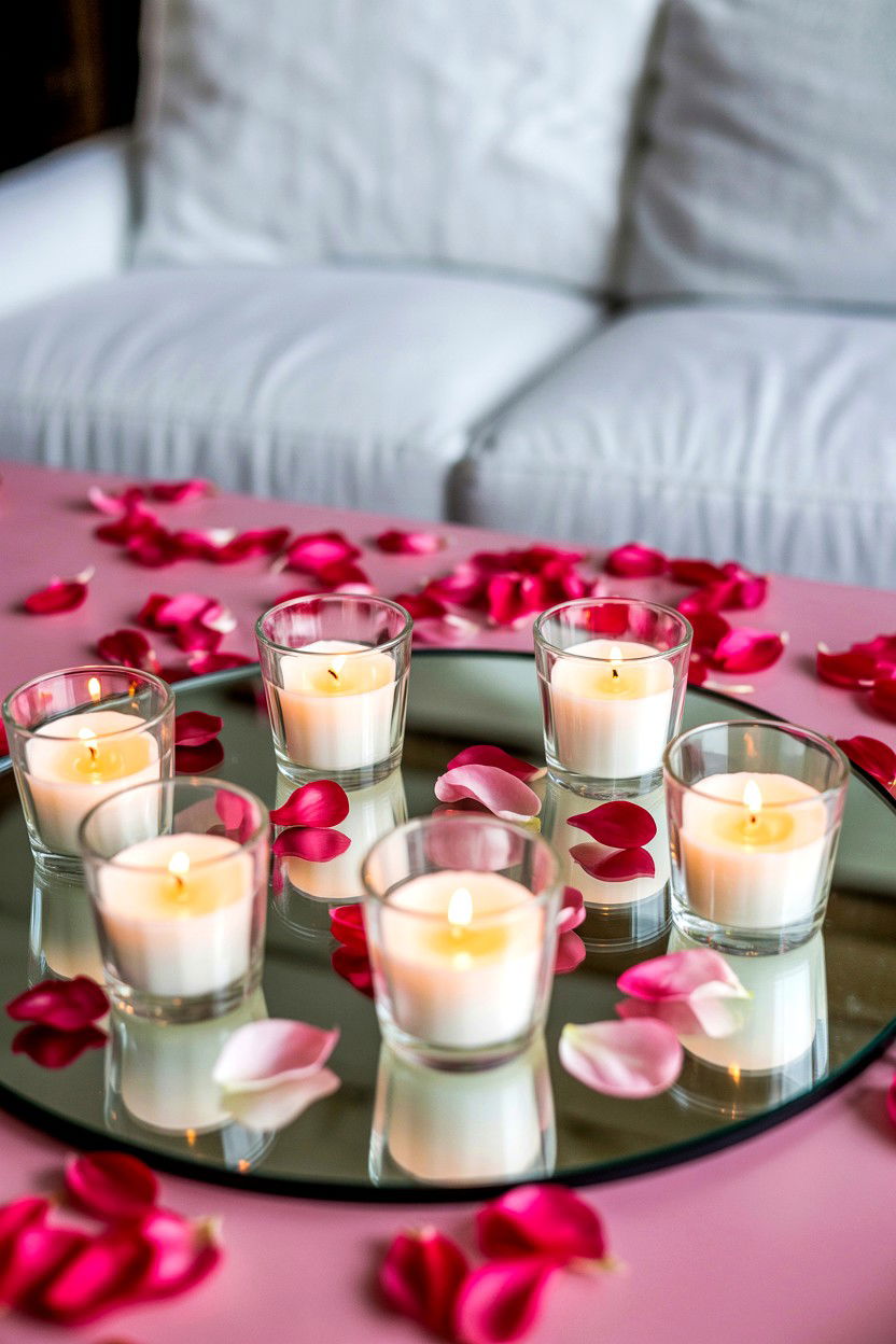 Mirror Tray Reflection - 25 Valentine's Day Table Centerpiece Ideas