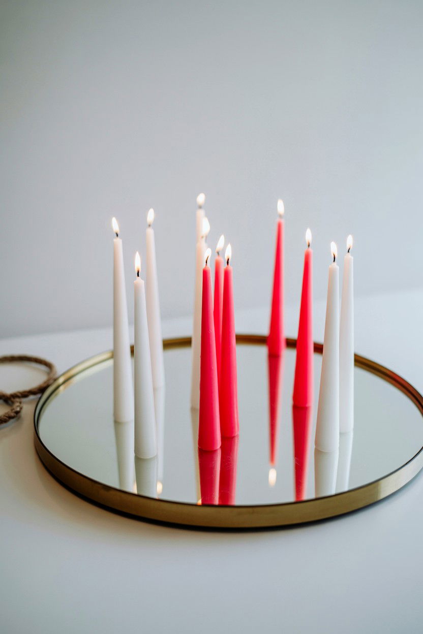 Mirror Tray With Multiple Candles - 25 Valentine's Day Candle Centerpiece Ideas