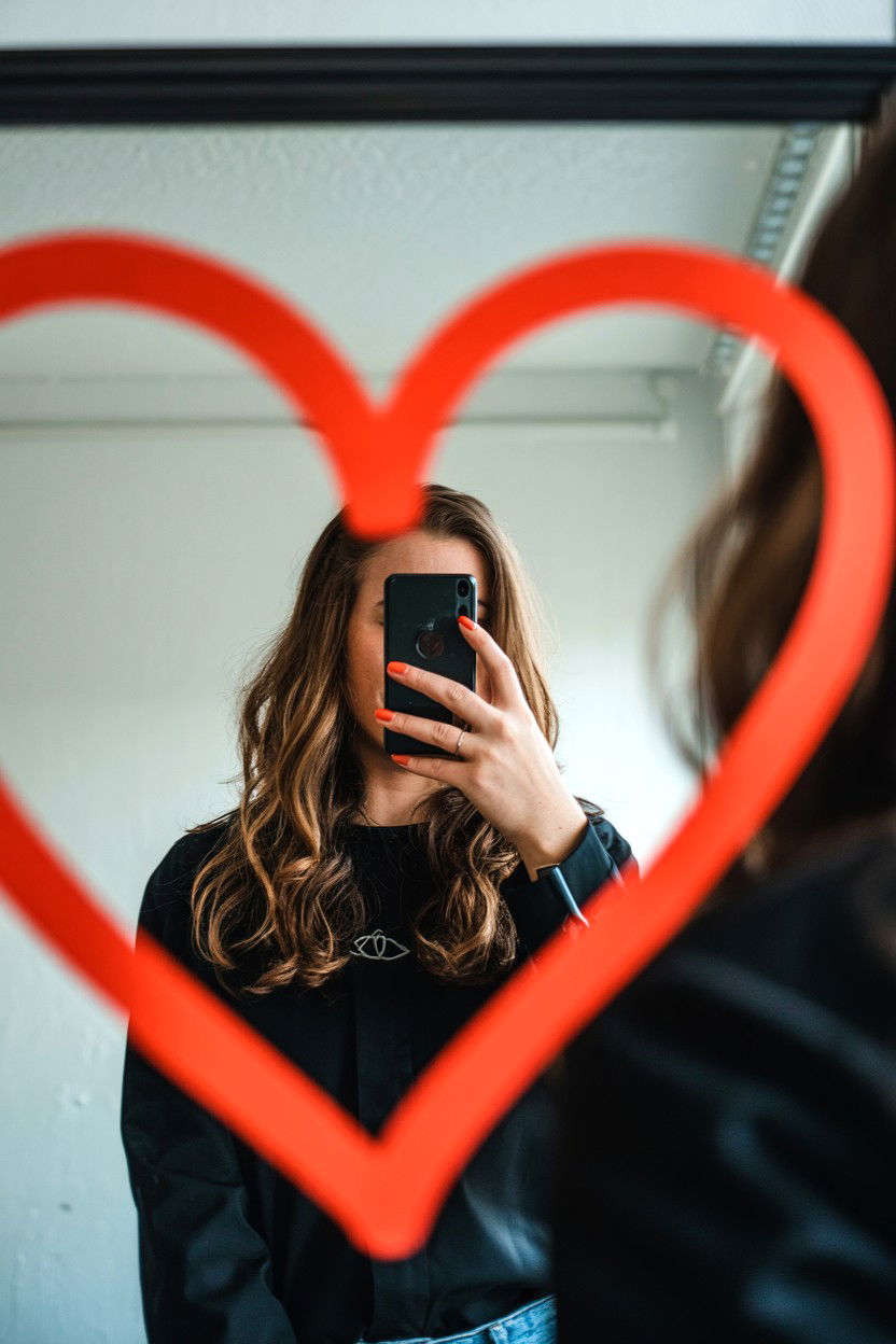 Mirror selfie heart drawing - 25 Valentine's Day Photo Editing Ideas
