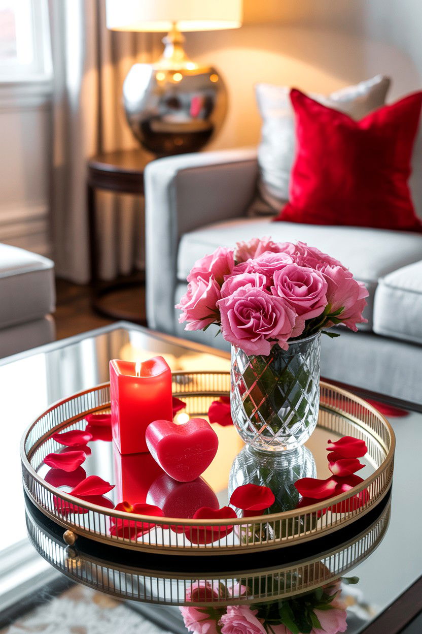 Mirror tray valentine display - 25 Valentine's Day Mirror Decor Ideas