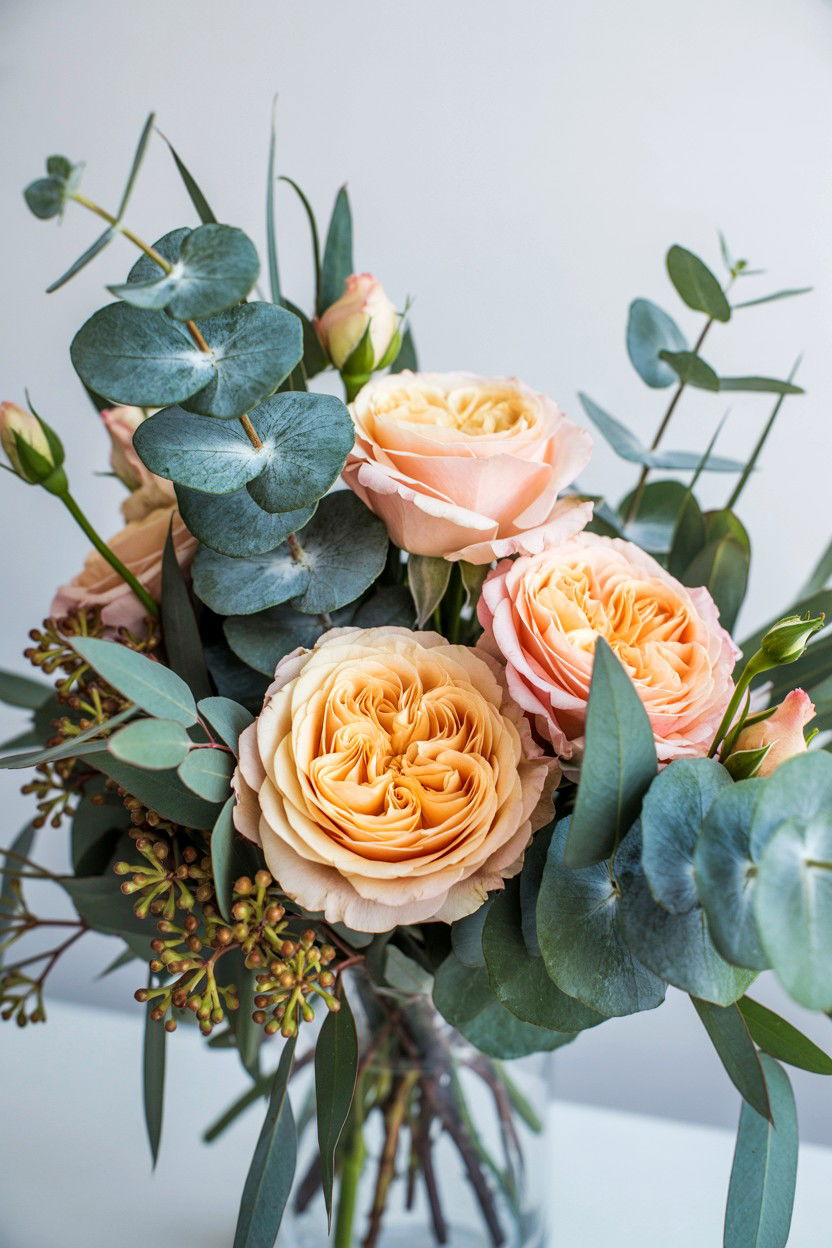 Mixed Eucalyptus And Roses - 25 Valentine's Day Flower Arrangement Ideas