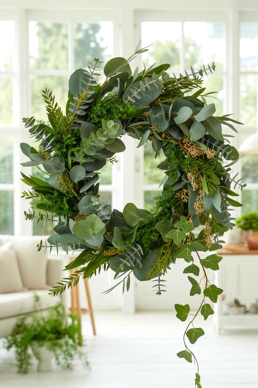 Mixed Greenery Eucalyptus Wreath - 25 Eucalyptus Valentine's Day Wreath Ideas