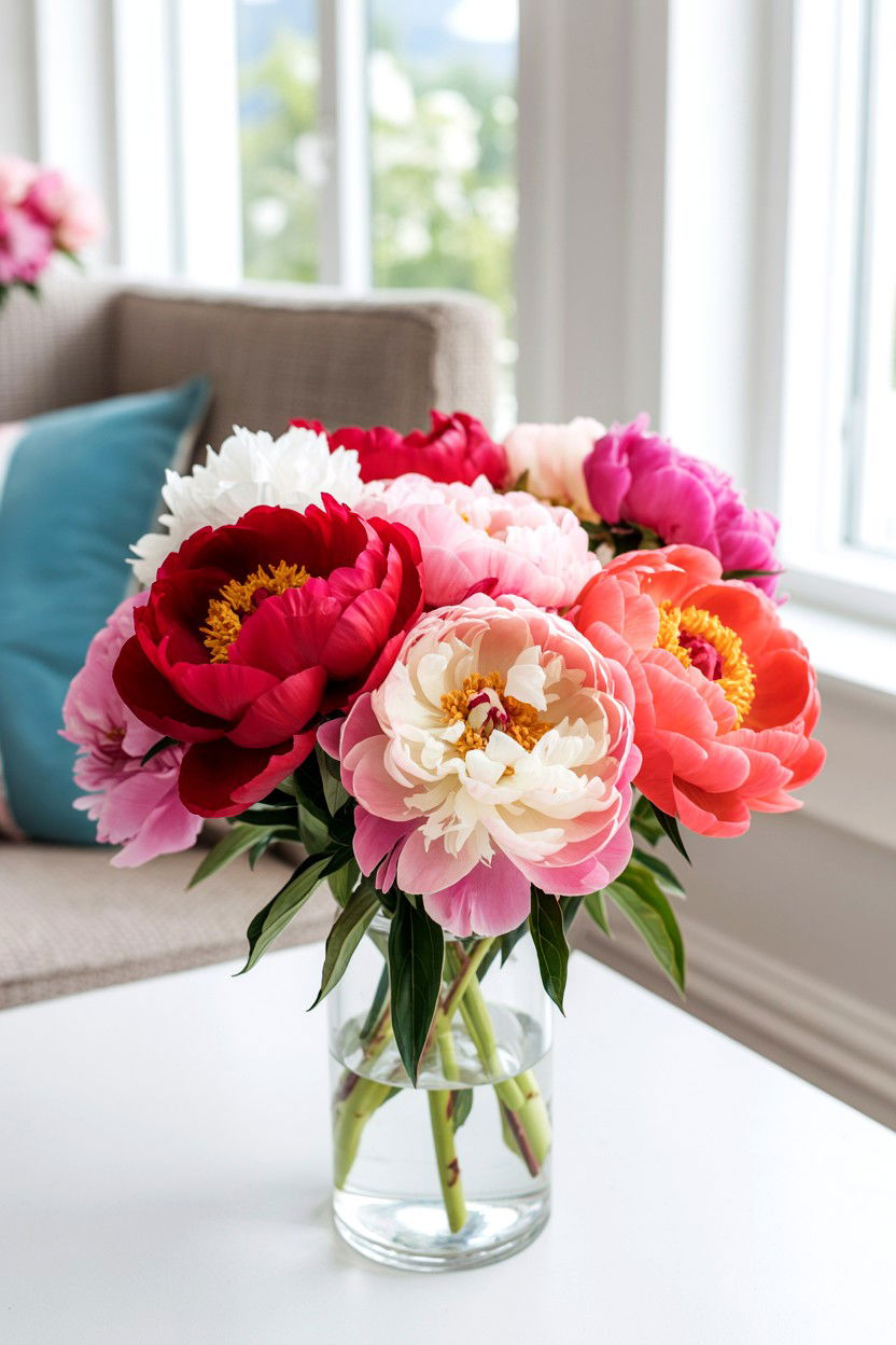 Mixed Peony Colors - 25 Valentine's Day Peony Arrangement Ideas