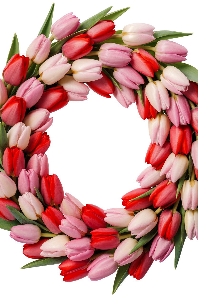 Mixed Pink And Red Tulip Wreath - 25 Tulip Valentine's Day Wreath Ideas