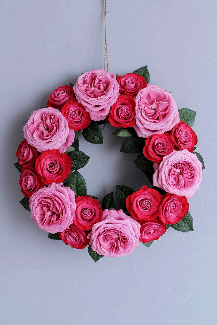 Mixed Pink Red Rose Wreath - 25 Rose Valentine's Day Wreath Ideas