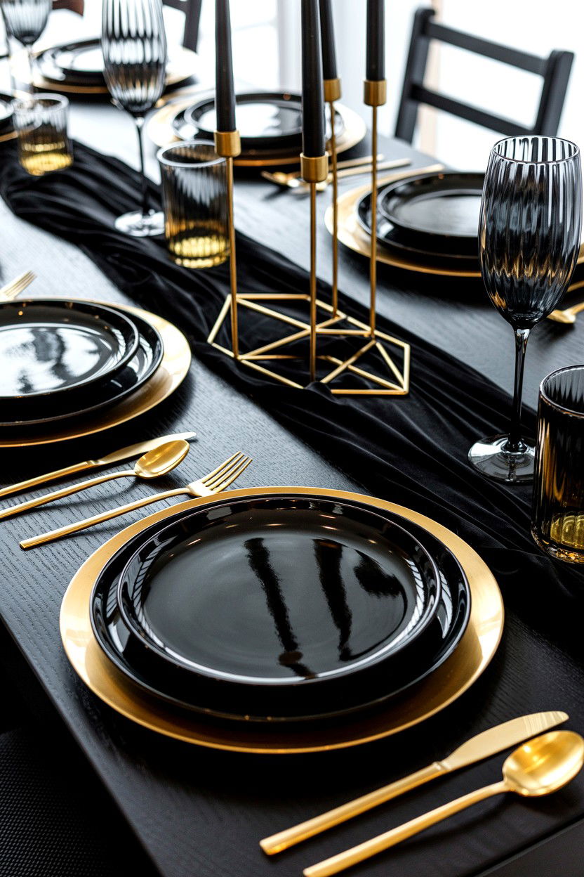Modern Black And Gold Table - 25 Romantic Table Setting Ideas